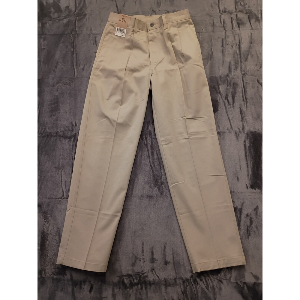 Lee Mens Khaki Double Pleat Relaxed Fit Tapered Leg Pants 29x30 Wrinkle Free‎